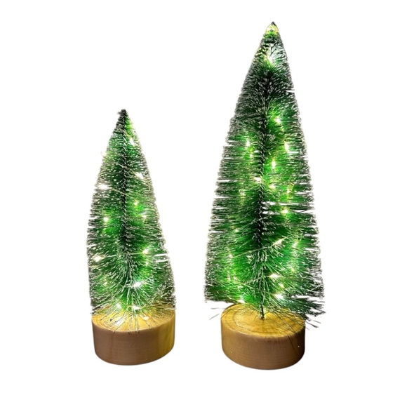 White Tipped Snow Covered LED Bottlebrush Trees, 2 Tree Included - Picture 1 of 7